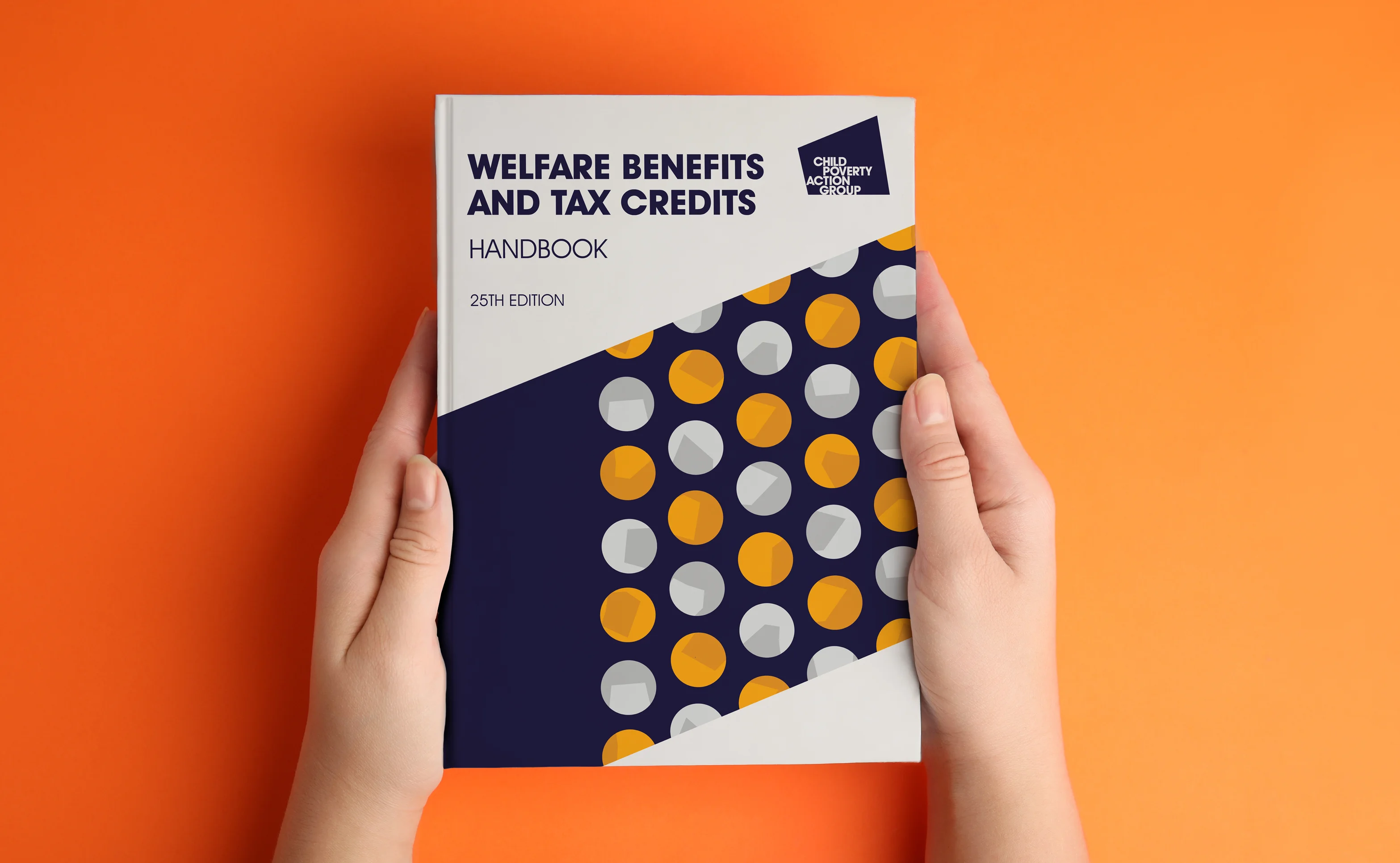 CPAG Brand Identity - Branded book cover design in 2 hands