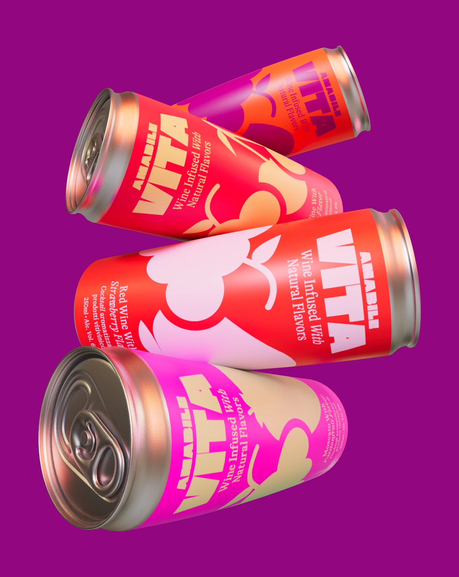 Amabile Vita canned wine packaging design showing 4 stacked cans